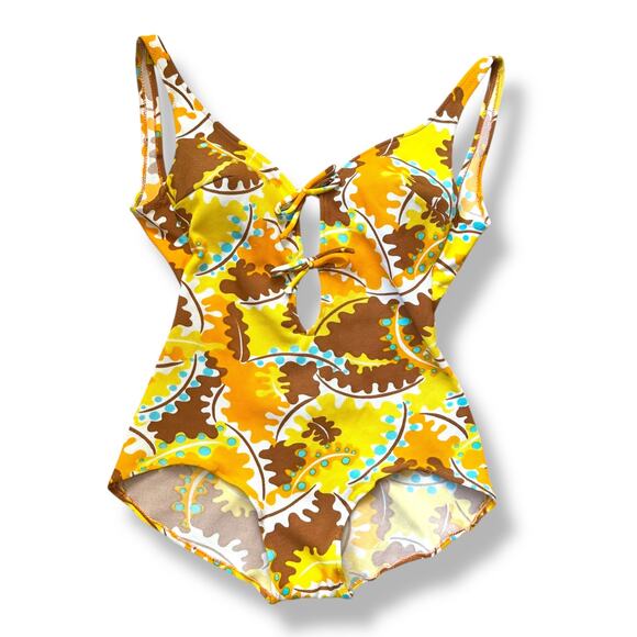 Vintage 60s Swimsuit Psychedelic One Piece Orange Flower Power Elemko sz M/L - Picture 1 of 15